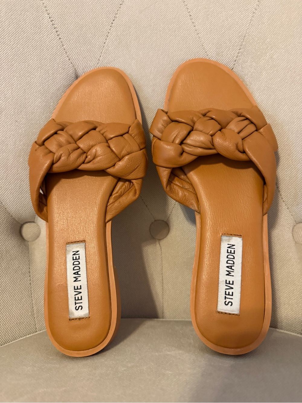 Steve Madden Braided Slide Sandals - Cognac Tan - Picture 2 of 3